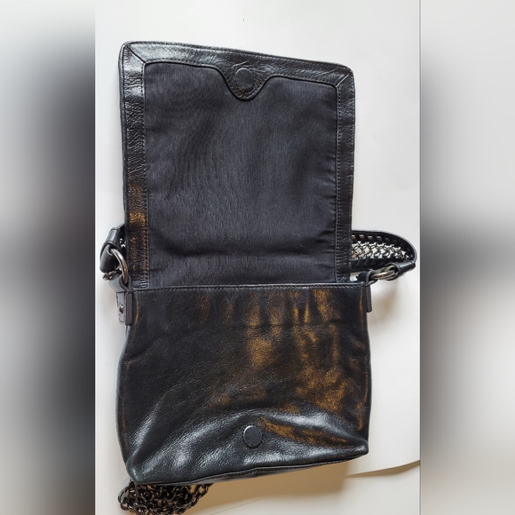 BADGLEY MISCHKA Black Leather Silver Studs Chain Crossbody Purse - Picture 7 of 13